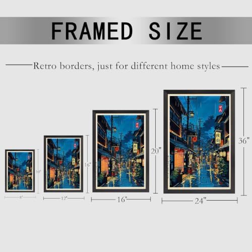 Black Framed Rainy Japanese Street Canvas Wall Art 8x10in - Image 5