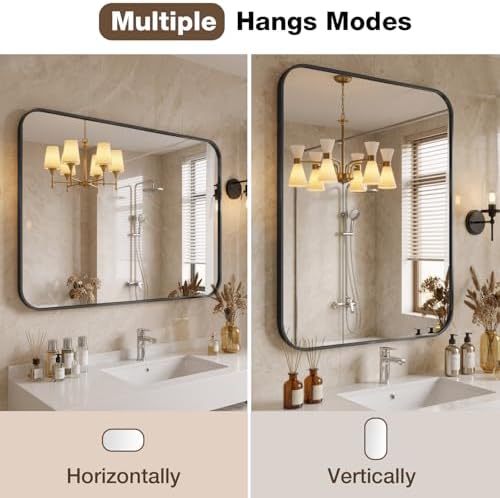22"x30" Matte Black Rectangle Vanity Bathroom Mirror - Image 5