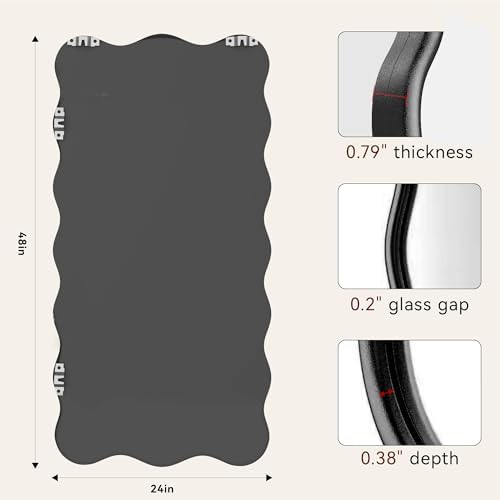 PROHOMEWARE 24x48 Black Wavy Irregular Large Bathroom Mirror, Wall-Mounted - Image 3