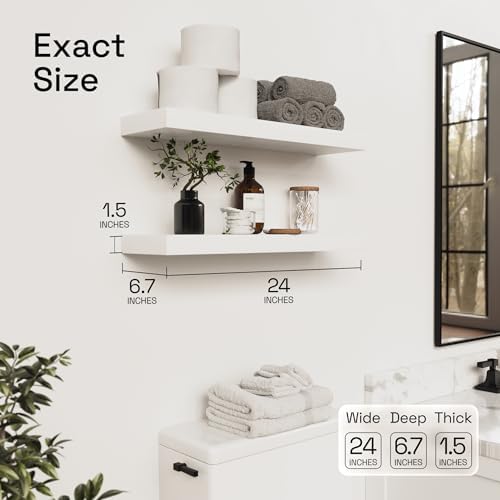 Solid Wood Floating Shelves for Wall 24 Inch White, Wooden Bathroom Shelf - Image 2