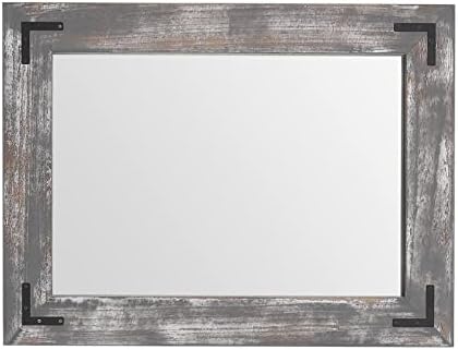 YOSHOOT Rustic Wooden Framed Wall Mirror, Natural Wood Bathroom Vanity Mirror - Image 4