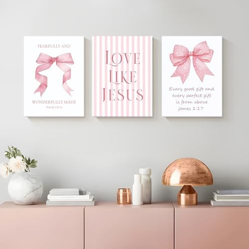 3 Piece Pink Bows Wall Art for Girls Room College Gifts for Girls 16x24 In - Image 4