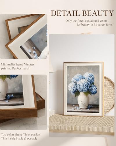 VIYYIEA Vintage Framed Blue Hydrangea Botanical Canvas Wall Art, 16×12 Inch - Image 3