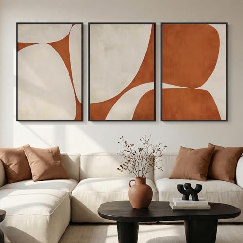 Large Framed Beige Orange Abstract Wall Art by Cuspin