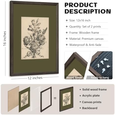 Flower Sketch Wall Art Sage Green Floral Canvas Poster Vintage Botanical Wall - Image 2