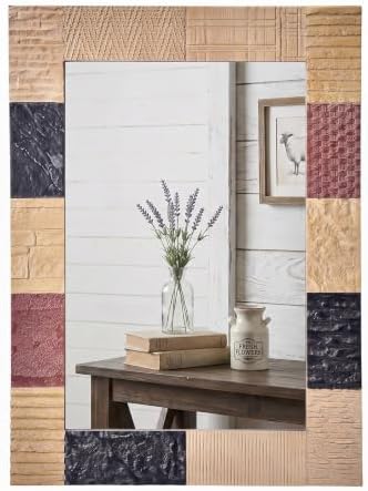 Rustic Wood Wall Mirror, 22x30" Rectangle Carved Bathroom Vanity Mirror by HHOMEWINS