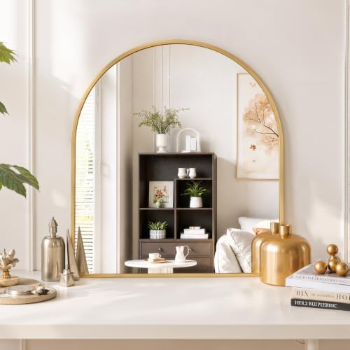 Arched Wall Mirror 32x31 Inch Gold Bathroom Vanity Mirror - Image 6