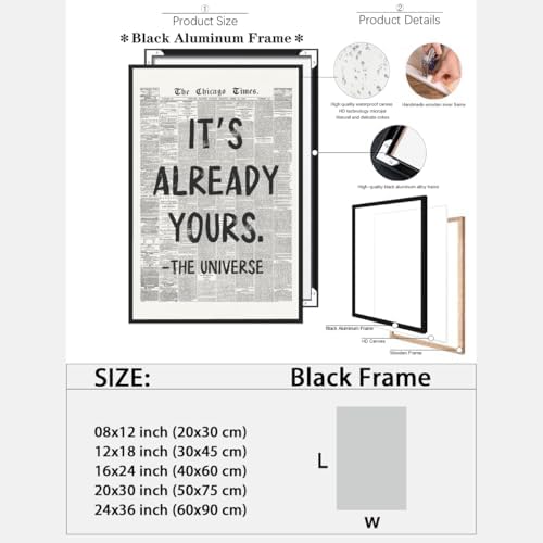 Black And White Retro Newspaper Wall Art Trendy Inspirational Universe Quote - Image 2
