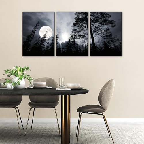 Pacimo 3 Pieces Framed Wall Art Decorations Dark Forest Night Landscape - Image 3