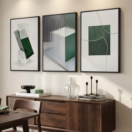 Large Framed Green White Abstract Wall Art - Image 5