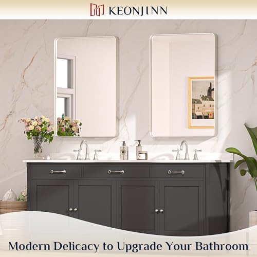 Keonjinn 24 x 36 Inch Brushed Nickel Bathroom Mirrors - Image 2