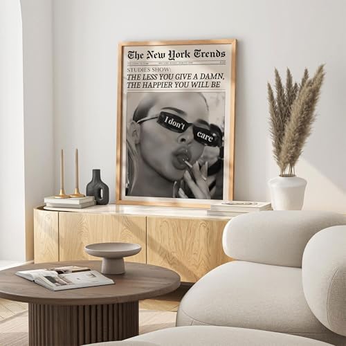 Trendy Black and White Newspaper Wall Art 20x30 in Wood Grain Frame Vintage - Image 5