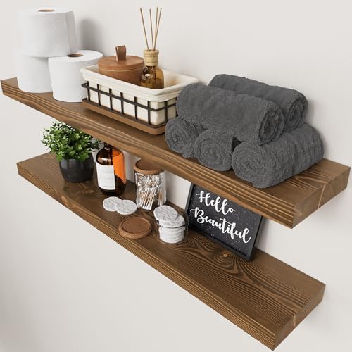 Solid Wood Floating Shelves for Wall 36 Inches Long, Walnut Wooden Shelf by BAOBABWORKSHOP