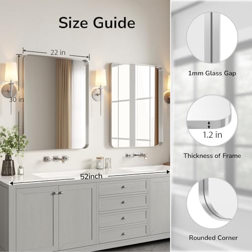 USHOWER Brushed Nickel Bathroom Mirror 22"x30" - Image 2