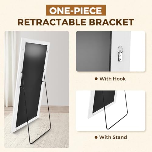 65x24in Full Length Mirror, Rustic White Beveled Wood Frame - Image 2