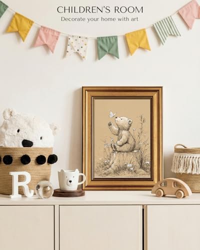 VIYYIEA Vintage Gold Framed Wall Art, Baby Bear & White Butterfly, 10L x 8W - Image 7
