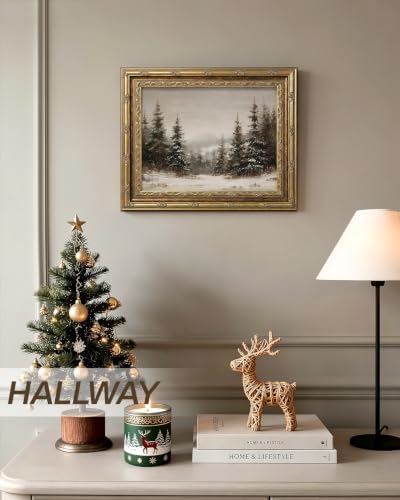InSimSea Gold Framed Snowy Forest Wall Art, Winter Canvas Painting, 13x16 In - Image 3