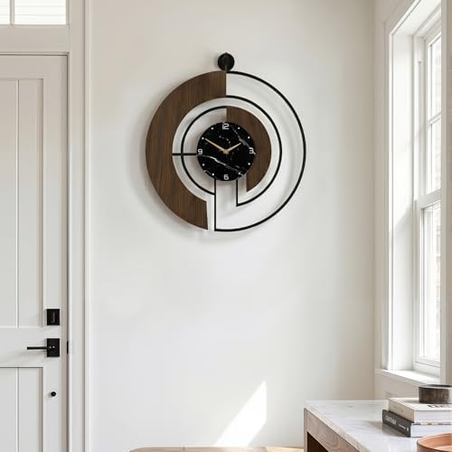 Cuspin 24 Inch Wall Clock Modern Walnut Marble Dial Large Decorative Clock - Image 3