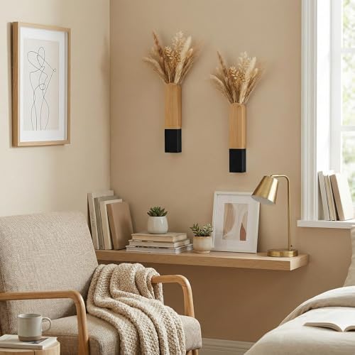 Modern Wall Vase, Natural and Black Two-Tone Finish, 11.8x2.6x1.6 Inches - Image 7