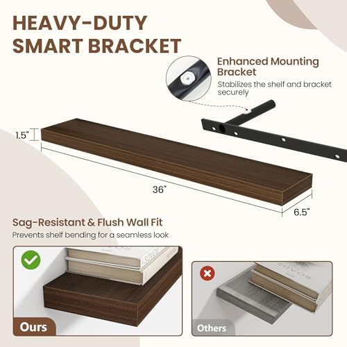 Acovy 36 Inch Floating Shelves for Wall 2 Pack, Wall Mounted Floating Shelf - Image 3