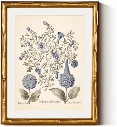 InSimSea Gold Bamboo Framed Wall Art, Retro Blue Hydrangea Prints by InSimSeaArt