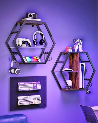 CHOEZON 18.9 inch Gaming Floating Shelves, Hexagon Shelves - Image 3