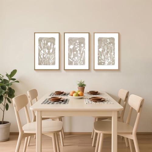 FWIEXA Neutral Botanical Canvas Wall Art Set 3, Minimalist Boho Wildflowr - Image 5