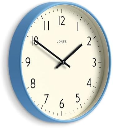 JONES CLOCKS® Studio Clock | Modern Round wall Clock | 12" | Mid Blue | Easy to by JONESCLOCKS