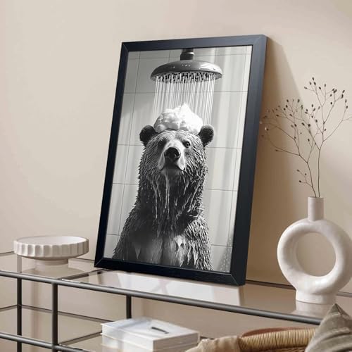 XYHYRA Funny Bear Bathroom Wall Art, Cute Bear Taking Bath Poster, Modern - Image 6