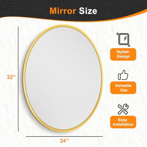 Delma 32x24 Gold Oval Bathroom Mirror - Image 4
