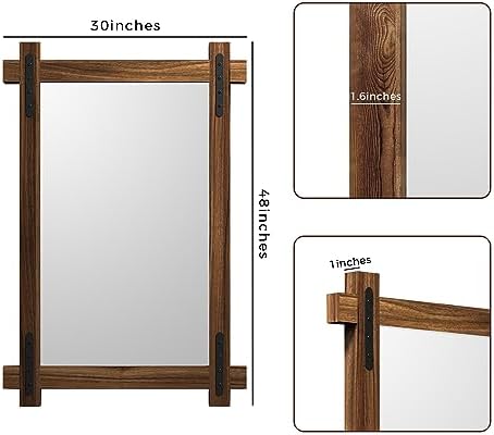 YOSHOOT Farmhouse Wood Bathroom Mirror, Round Corner Vanity Mirror - Image 2