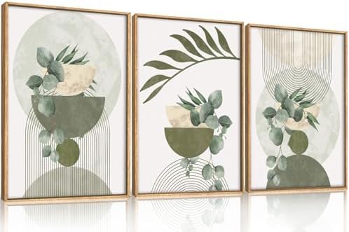FWIEXA Sage Green Plant Canvas Wall Art Set 3, Abstract Geometric Line by FWIEXA