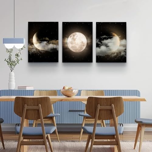 Yxbhhym Black and White Bathroom Wall Art Moon Artwork Modern Canvas Prints - Image 4