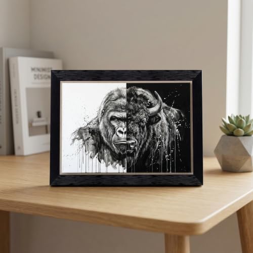 Framed Canvas Wall Art Monochromatic Mixed Media Gorilla and Bison Split View - Image 6
