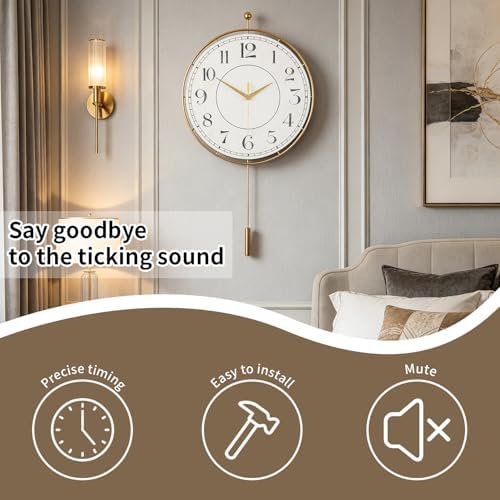 Decorative Wall Clock, Silent Non-Ticking Quality Quartz Movement Battery - Image 3