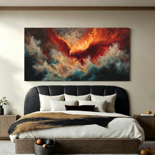 Abstract Fire Phoenix Wall Art Decor 24"x48" Red Wall Art - Image 3