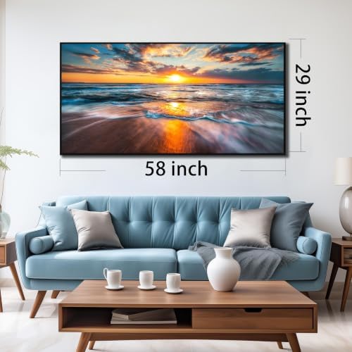 Framed Ocean Wall Art for Living Room, Large 59x29 Inches Coastal Beach Canvas - Image 3