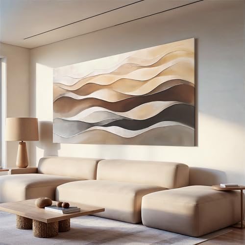Abstract Art Decor Wavy Stripes Print Brown White Wall Art Painting 24"×48" by Tsomzxng