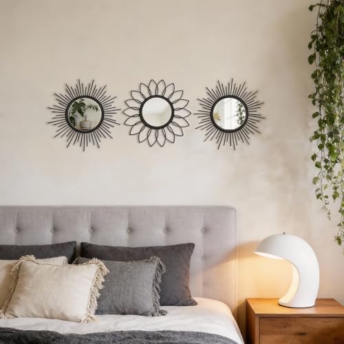 Set of 3 Black Metal Sunburst Wall Mirrors - Image 6