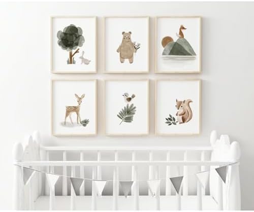 Woodland Nursery Wall Art Decor Set of 6 Animal Canvas Wall Decor Pictures Baby by Unknown