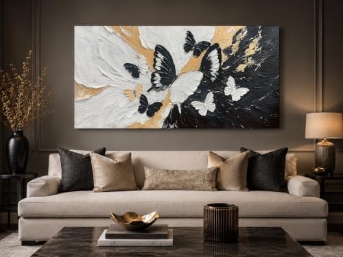Arjun Butterfly Wall Art Black and White Canvas Textured Large Size 40"x20" - Image 2