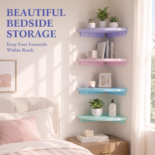 RattanView Corner Floating Shelves Set of 4 Macaron Corner Shelf Wall Mount - Image 5