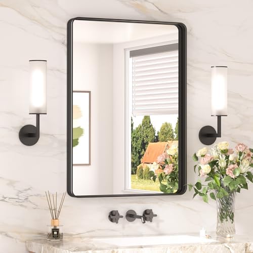 Keonjinn 20 x 30 Inch Black Bathroom Mirror, Tempered Glass Vanity Mirror by Keonjinn