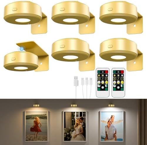 6 Pcs Picture Lights, Rechargeable Battery Operated Dimmable 3-Color Wall Light by Unknown