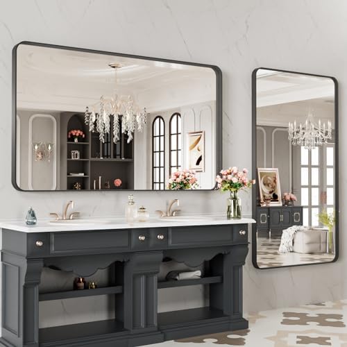 LOAAO 48X28 Inch Black Metal Framed Bathroom Mirror - Image 4