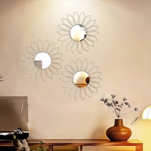 3 Pack Metal Mirrors for Wall Sunburst Wall Mirror Silver Wall Art Décor - Image 4