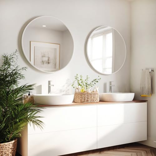 Sunniry White Bathroom Mirror 30 inch, 2 Pack Wall Mirror, Matte Metal Frame by Sunniry
