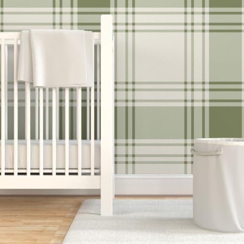 Spoonflower Sage Green Plaid Peel and Stick Wallpaper - Image 6