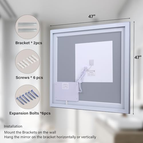 XRAMFY 47"X47" LED Bathroom Mirror, Backlit + Front Lit Wall Mirror - Image 3