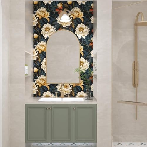 Black Blue Vintage Floral Peel and Stick Wallpaper 17.5" x 118" - Image 3